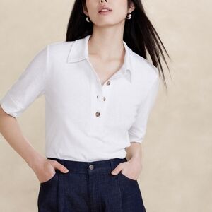 Banana Republic Factory White Mid Sleeve Top
